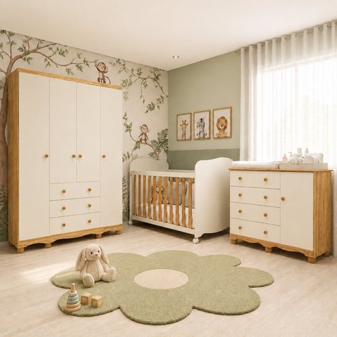 Conjunto Quarto de Bebê MDF Mimo Off White/Amêndoa Espresso Móveis