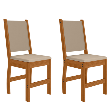 Conjunto 2 Cadeiras de Jantar Estofada Clara MDF Encosto Bege Rustica Reforçada:Freijo