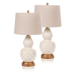 Abajur Porcelana Duas Esferas Branco - 1