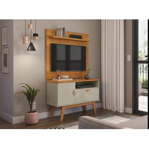 Rack + Painel Si 0.90m Estilo Retrô para Tv até 32'' Polegadas Cor Cinamomo / Off White