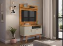Ver imagem 1 de Rack + Painel Si 0.90m Estilo Retrô para Tv até 32'' Polegadas Cor Cinamomo / Off White
