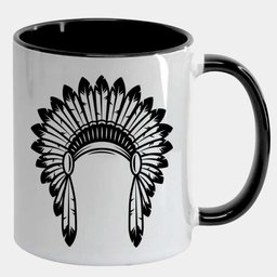 Caneca Branca com Interna Preta Y5 Cocar Penacho Preto Silhuetas - 1