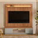 Ver imagem 5 de Conjunto Modular Painel Rack Been Mdp/mdf Tv até 75 Fita Led Canela/gris G77 - Gran Belo
