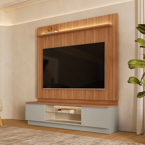 Conjunto Modular Painel Rack Been Mdp/mdf Tv até 75 Fita Led Canela/gris G77 - Gran Belo