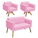 Ver imagem 1 de Kit 01 Namoradeira e 02 Poltronas Elisa Suede Rosa Bebê