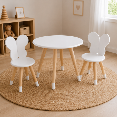 Kit Mesa 2 Cadeira Borboleta Design Infantil MDF Pinus Fosco:Branco