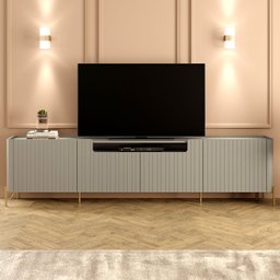 Rack para Sala 260cm com 4 Portas Brise Pés Metal 100% Mdf Cor:grigio com Dourado - 1