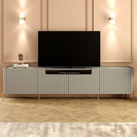 Rack para Sala 260cm com 4 Portas Brise Pés Metal 100% Mdf Cor:grigio com Dourado