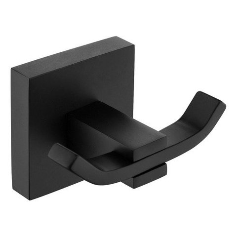 Cabide Duplo Preto Fosco Quadrado em Aço Inox