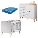 Ver imagem 1 de Berço Americano Ludmila com Cômoda Infantil Duda Branco Acetinado Bétula e Colchão Ortobom - Carolin