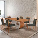 Ver imagem 1 de Mesa Zeus 180cm Tampo Laminado Canto Barril com 6 Cadeiras Jade Imbuia Natural