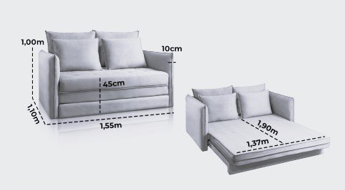 Sofa Cama Casal Noronha Luxo 1,55m Cor Cinza Suede - 5