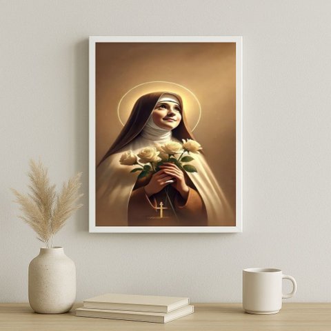 Quadro Santa Teresinha Das Rosas 33x24cm - com Vidro:moldura Branca