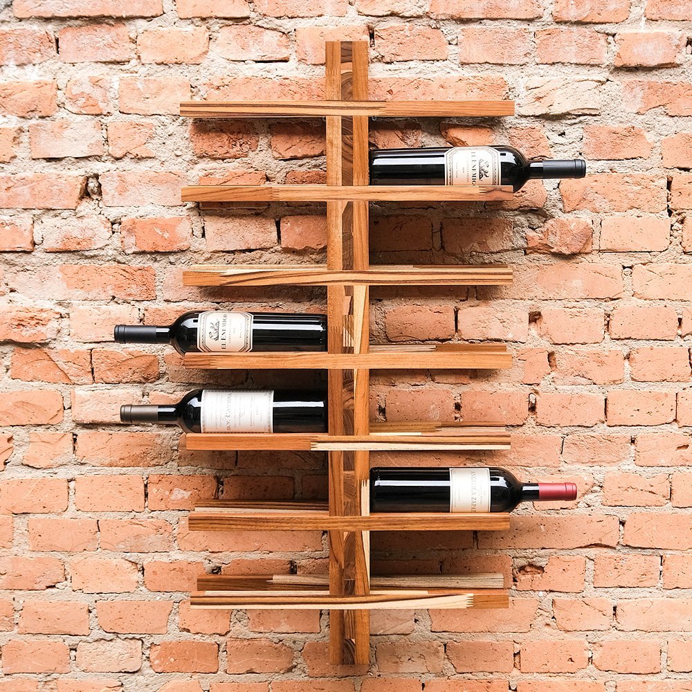 Suporte de Vinho Parede de Maderia Maciça de Teca 14 garrafas - Tatek