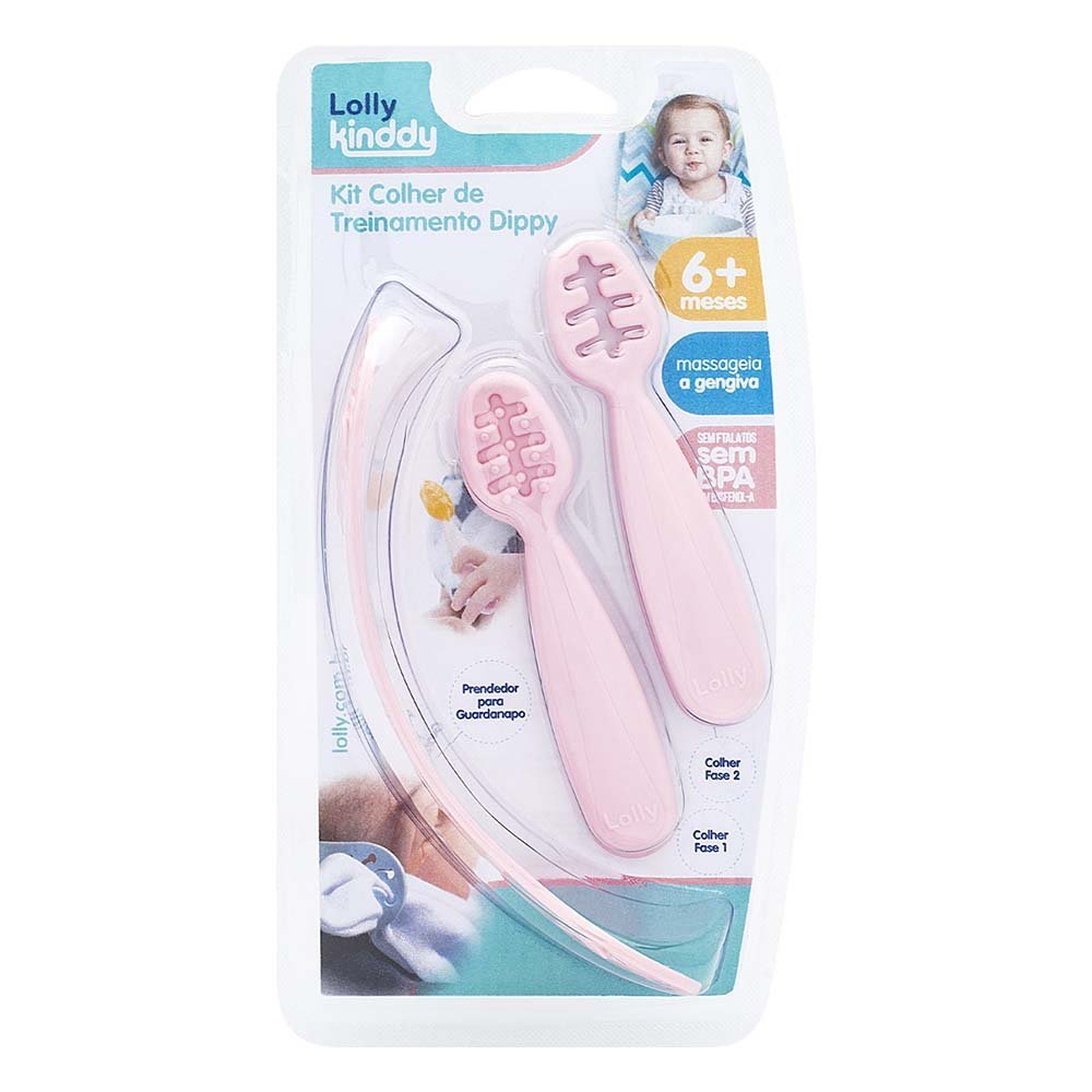 Kit Colheres de Treinamento - Dippy - Rosa - Lolly Kinddy | MadeiraMadeira