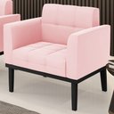 Ver imagem 2 de Poltrona Decorativa Base Madeira Preto Ana Suede Rosa Bebê - Ibiza
