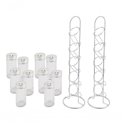Kit Porta Condimento com Suporte Vertical 10 Potes de Vidro