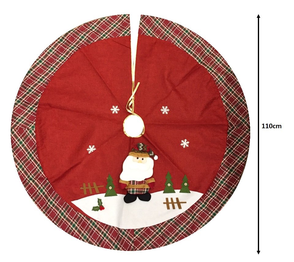 Saia para Árvore de Natal Decorada Premium Vermelho e Xadrez Papai Noel 110cm - Master Christmas - 3