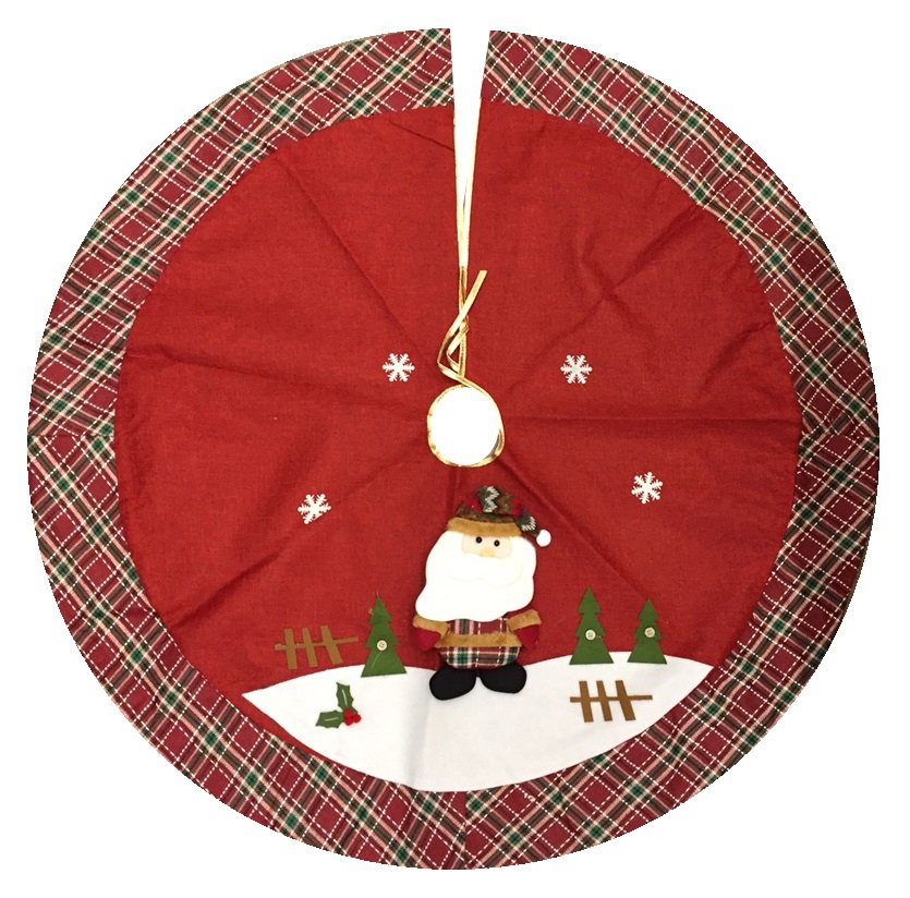 Saia para Árvore de Natal Decorada Premium Vermelho e Xadrez Papai Noel 110cm - Master Christmas