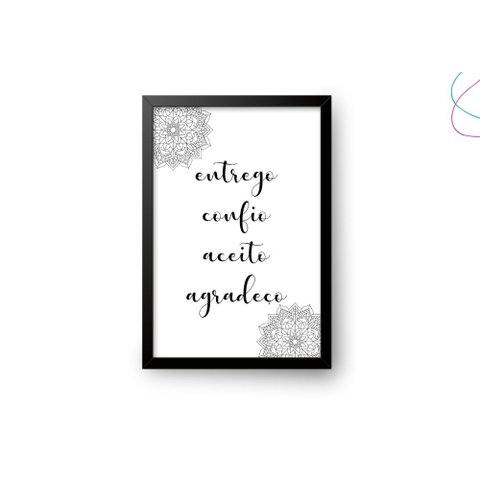 Quadro Decorativo Entrego Confio Aceito Agradeço Hooponopono:preta