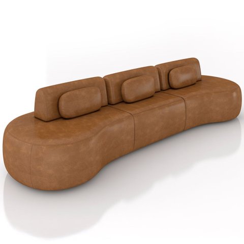 Sofá 5 Lugares Orgânico para Sala Living 366cm Vasti M03 Couríssimo Whisky - Lyam Decor