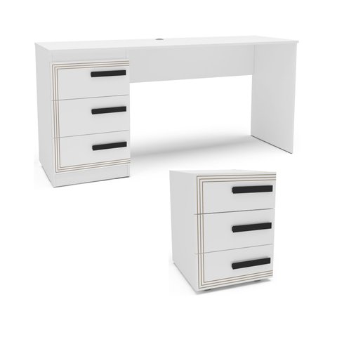 Conjunto de Escritório Escrivaninha 163cm e Mesa Auxiliar 40cm Valência Politorno Móveis