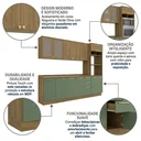 Ver imagem 5 de Cozinha Compacta Modulada 5 Peças com Tampo e Torre Quente Botanic Verde/Nogueira/Oliva