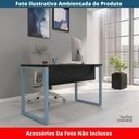 Ver imagem 2 de Mesa Escritório P25 Tub Pandin 170 Cm (larg) X 70 Cm (prof) Tampo Mdp Preto Pé Aço Tubular Azul