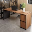 Ver imagem 1 de Mesa Escrivaninha 170cm X 60cm e Armário 2 Portas F5 Office Cor:nogal com Preto