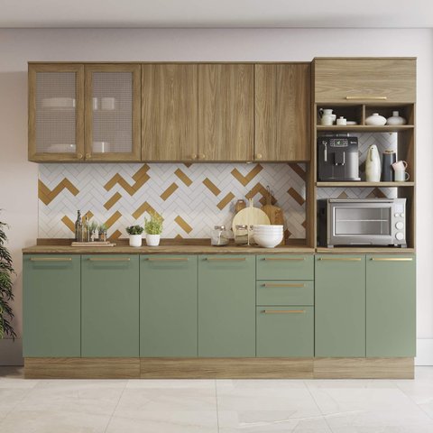 Armário de Cozinha Modulada Completa Reta 7 Peças 2,70m 205 Botanic Kappesberg