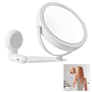 Espelho Giratorio 360 Graus Led 3 Tons Touch 5x Aumento Bateria Recarregavel Usb Parede Banheiro Ilu