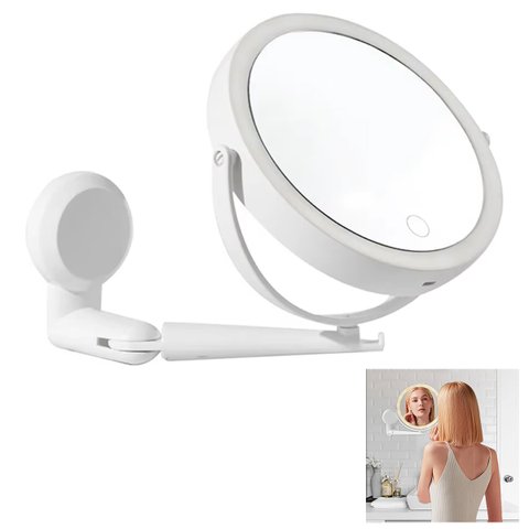 Espelho Giratorio 360 Graus Led 3 Tons Touch 5x Aumento Bateria Recarregavel Usb Parede Banheiro Ilu