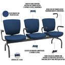 Ver imagem 4 de Cadeira Longarina 3 Lugares Aeroporto Recepção Preto Baixa Flexi P03 Poliéster azul - lyam Lyam Deco