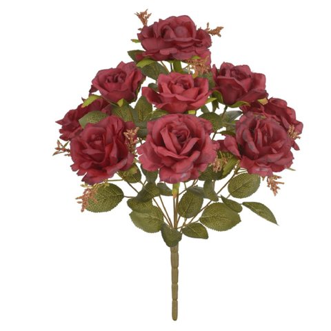Buque Rosa Diana 9 Botoes Marsala Outono 40cm Florarte