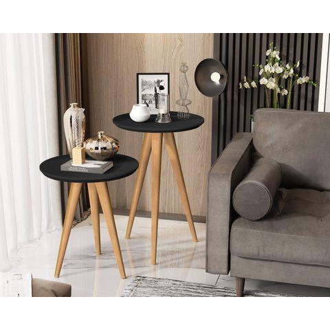 Conjunto 2 Mesas Retrô Pés Palito Duda California Preto - Comprar Moveis em Casa