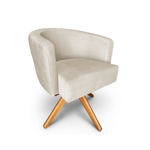 Poltrona Decorativa Leila em Linho Base de Madeira MQ Decor - Off White Linho