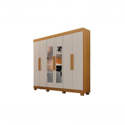 Guarda Roupa Casal Delta 6 Portas de Bater 2 Gavetas MDF Cinamomo-Off White Leifer Móveis