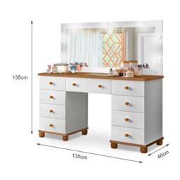 Penteadeira Camarim 9 Gavetas com Banqueta Espelho e Led em Mdf:branco/nature - 4