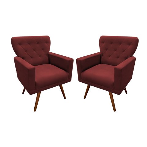 Kit 2 Poltronas Decorativa Aurora Suede Marsala Pés Madeira Mz Decor