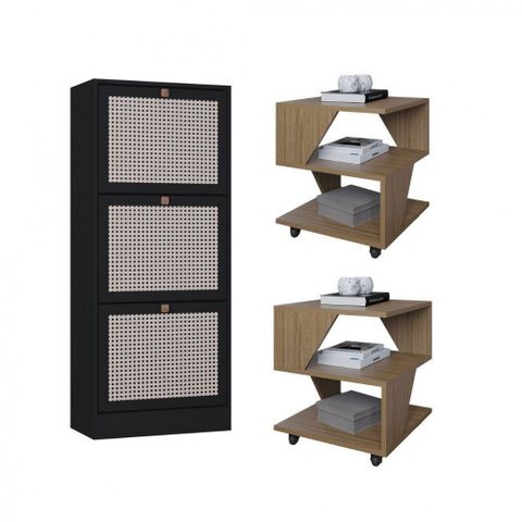 Kit Sapateira Spin Tropical 3 Portas e 2 Mesas de Cabeceira/centro Poquema