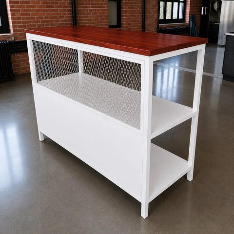 Bancada Ilha para Cozinha Design Industrial 1,70X80MT Tampo Vermelho Pés Branco
