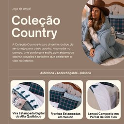 Jogo de Cama Lençol Solteiro Country com Fronha Estampada 03 Peças - Tecido Percal 200 Fios - 3