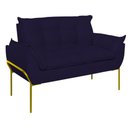 Ver imagem 4 de Poltrona Sofá Luxo Base Metal Dourado Recepção Escritório Cor:azul Marinho