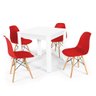 Conjunto Mesa de Jantar Quadrada Sofia Branca 80x80cm com 4 Cadeiras Eames Eiffel - Vermelho - 1