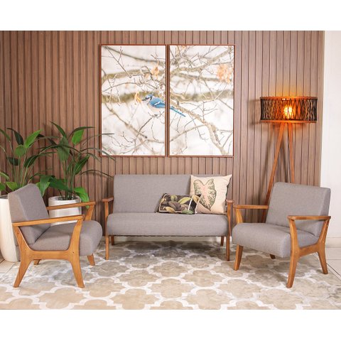 Conjunto de Poltronas Estofadas para Sala em Madeira Maciça Cléo Cinza Escuro - Straub Web