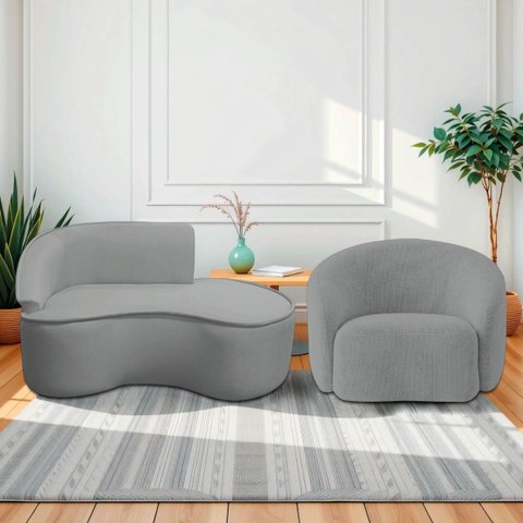 Kit Divã Recamier Orgânico Marrocos 150cm Lado Direito e 1 Poltronas Amore Bouclé