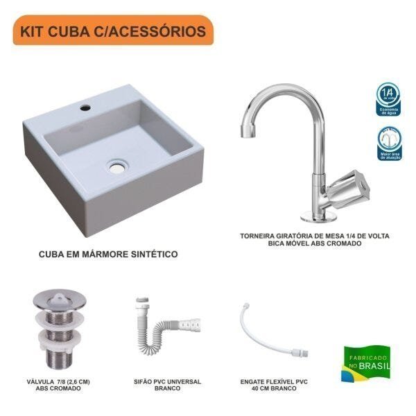 Kit Cuba Q355 Torneira C50 Válvula 1 Polegada ABS Sifão PVC Flexível Compace - 3