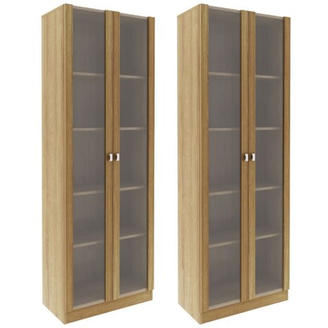Kit 2 Armários Escritório 2 Portas de Vidro 4 Prateleiras Cannes 171x59cm T01 Amêndoa - Lyam
