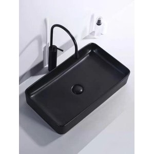 Cuba de Cerâmica Sobrepor Apoio Banheiro Pia 61x45 Cm Preta