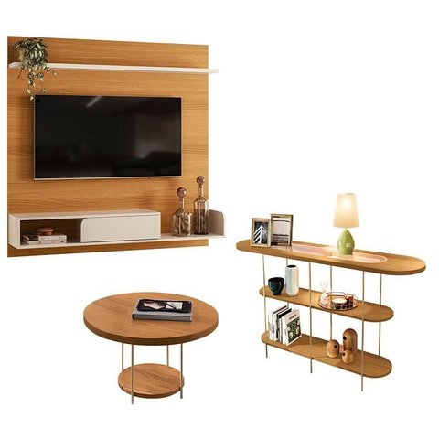 Painel para Tv Suspenso Evo com Mesa de Centro Sky e Aparador Infinity Cinamomo Off White – Hb Móvei